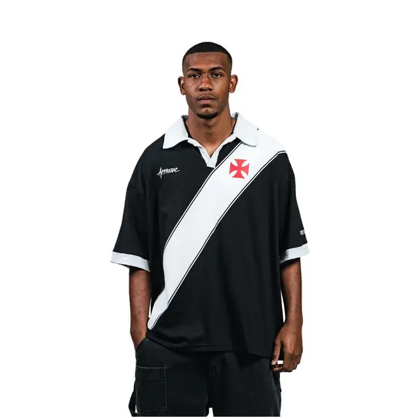 Camiseta Polo Huge Approve X Vasco Faixa Preta Masculina